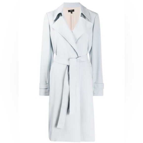 Theory Oaklane Trench Coat in Admiral Crepe in Misty Blue - Size M - Picture 5 of 10